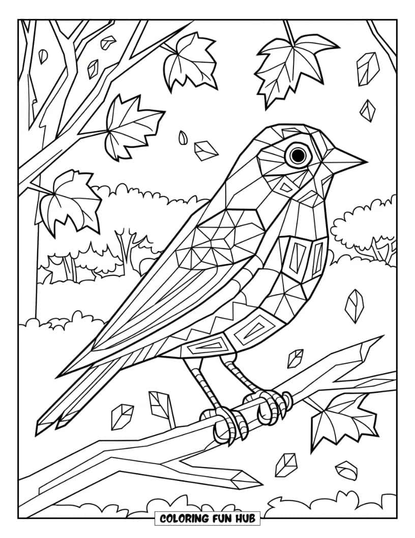 Thanksgiving Kleurplaat voor volwassenen: Een vogel met een lichaam vol geometrische vormen