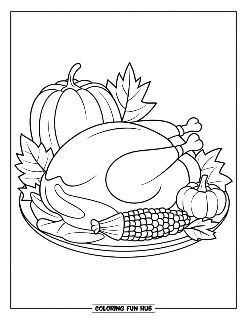 Thanksgiving Kleurplaat voor Kinderen: Een schattig en eenvoudig Thanksgiving-stuk