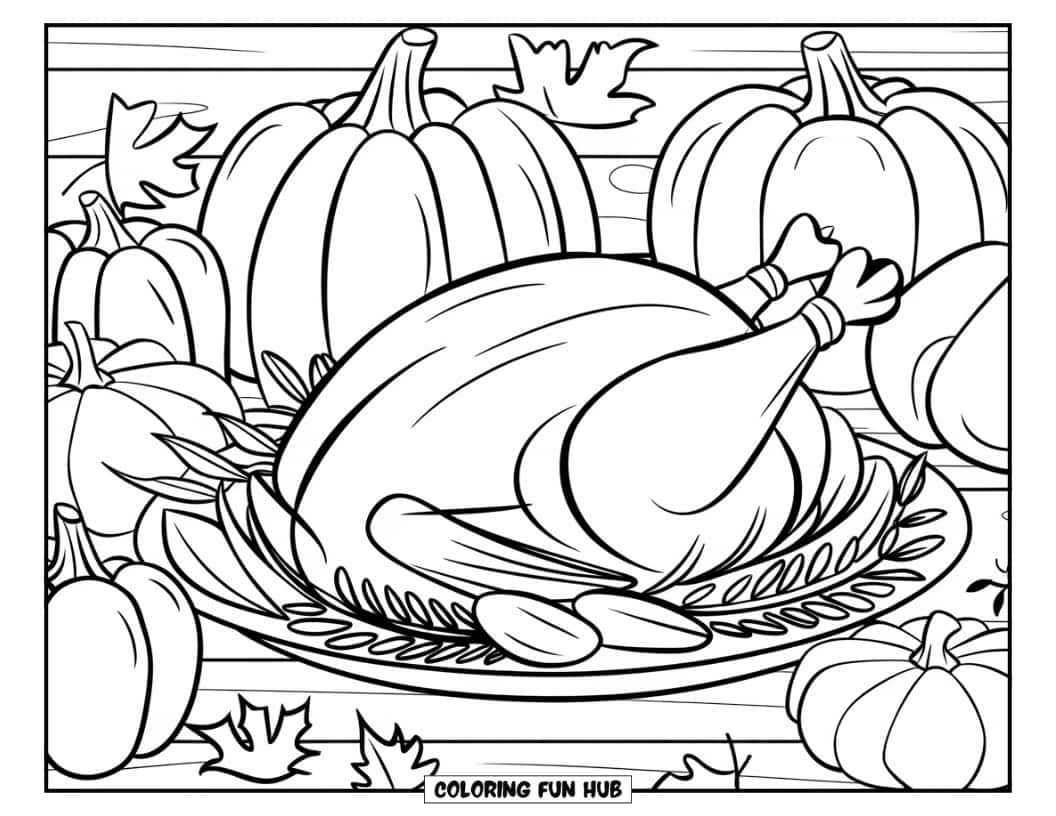 Thanksgiving Kleurplaat voor Kinderen: Een gebraden kalkoen