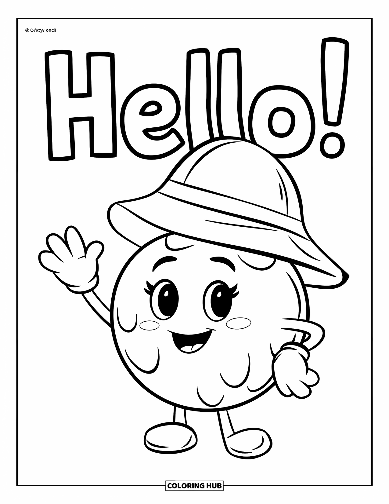 Coloriage de myrtille pour enfants : Une myrtille joyeuse salue avec un grand sourire et un geste amical