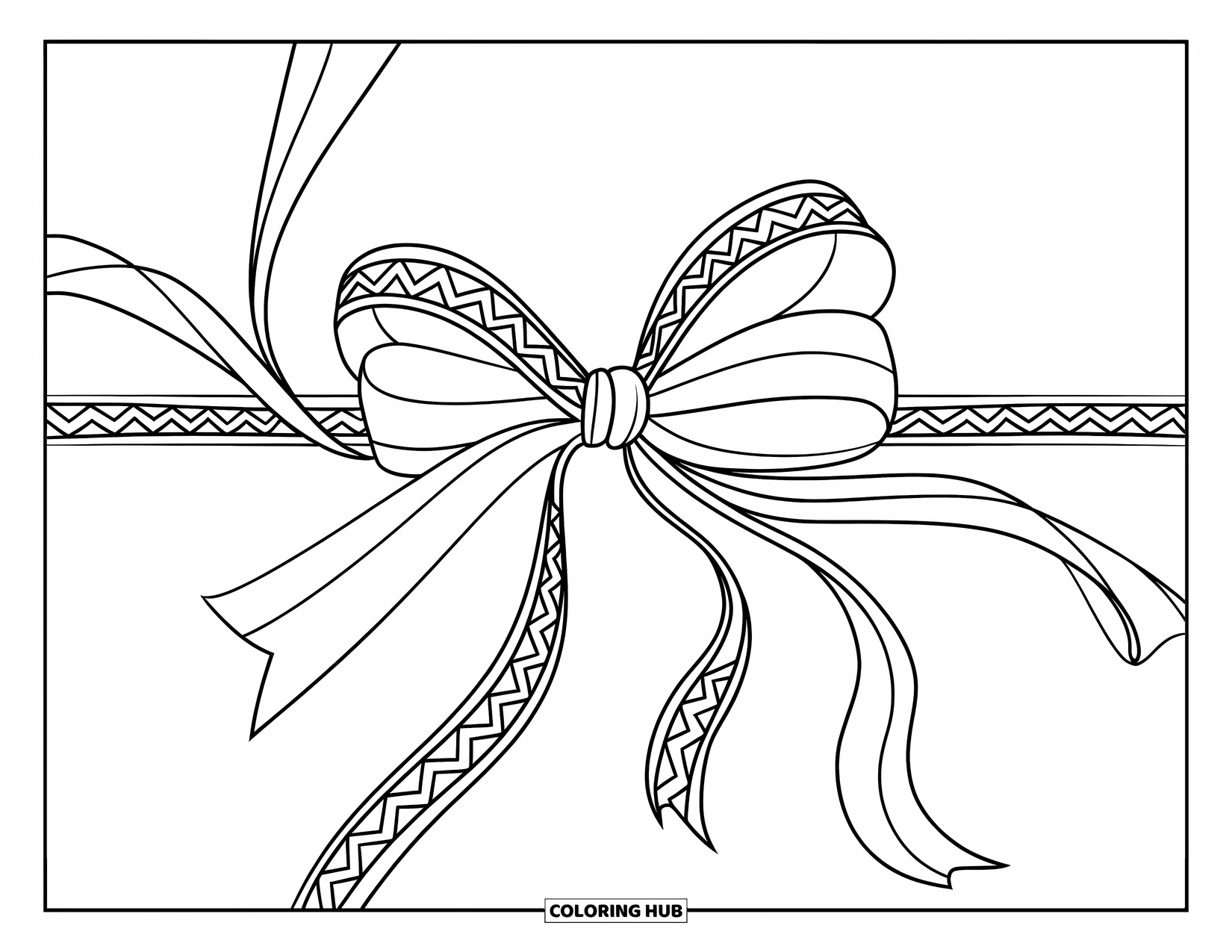Kleurplaat Strik voor Volwassenen: Een eenvoudige strik met tribale details, getekend met gedurfde contouren voor eenvoudig kleuren