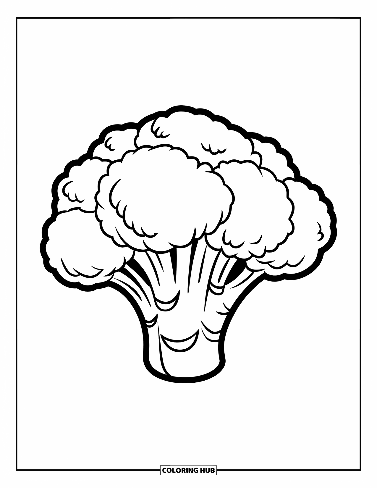 Coloriage de brocoli pour enfants : Un seul brocoli se dresse, grand, avec une tige robuste et un sommet feuillu