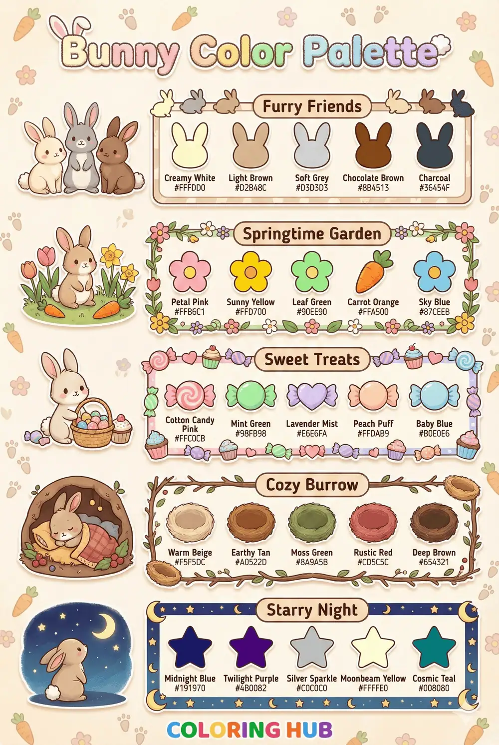 Bunny Coloring Page Color Palettes
