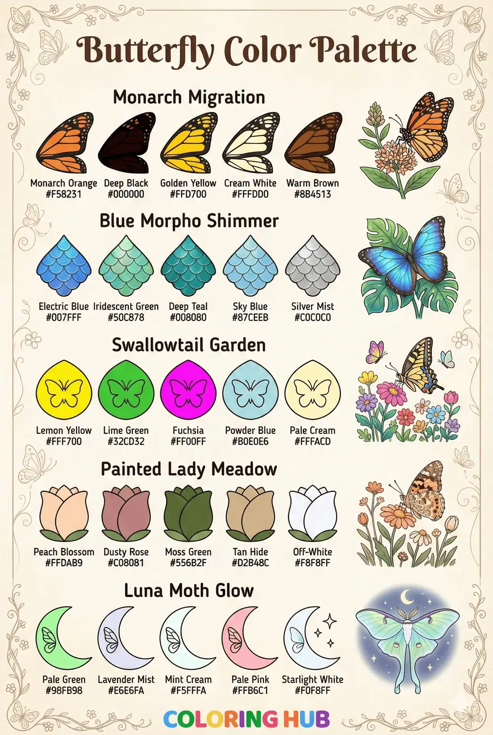 Butterfly Coloring Page Color Palettes