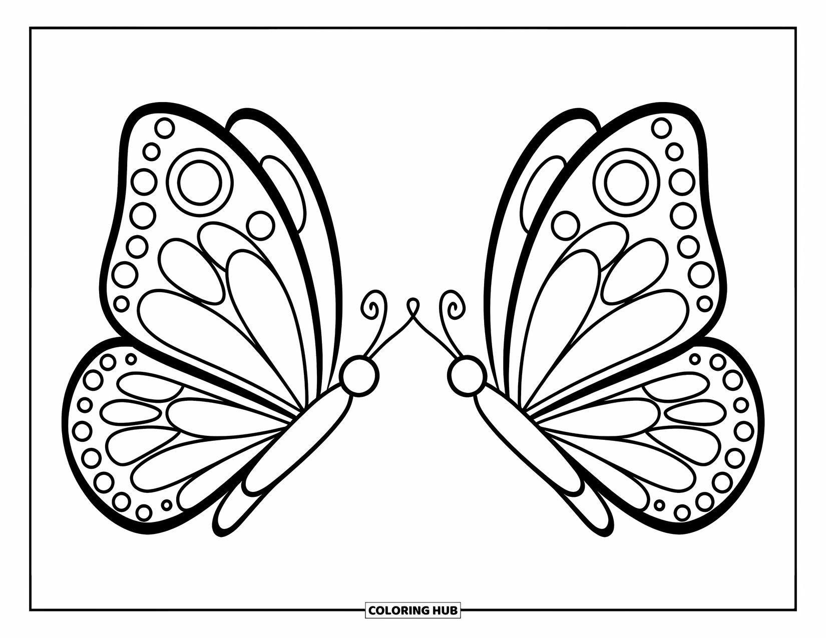 Butterfly Coloring Page for Kids: Two butterflies flying toward each other with bold outlines