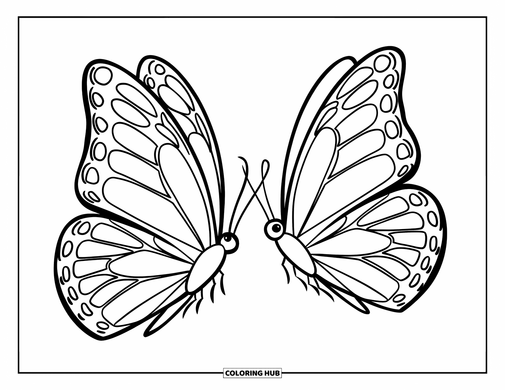 Butterfly Coloring Page for Kids: Two butterflies flying toward each other with minimal detailing