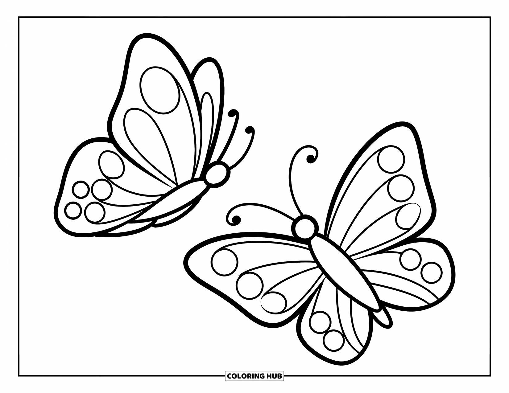 Butterfly Coloring Page for Kids: Two butterflies with simple wing shapes flying toward each other
