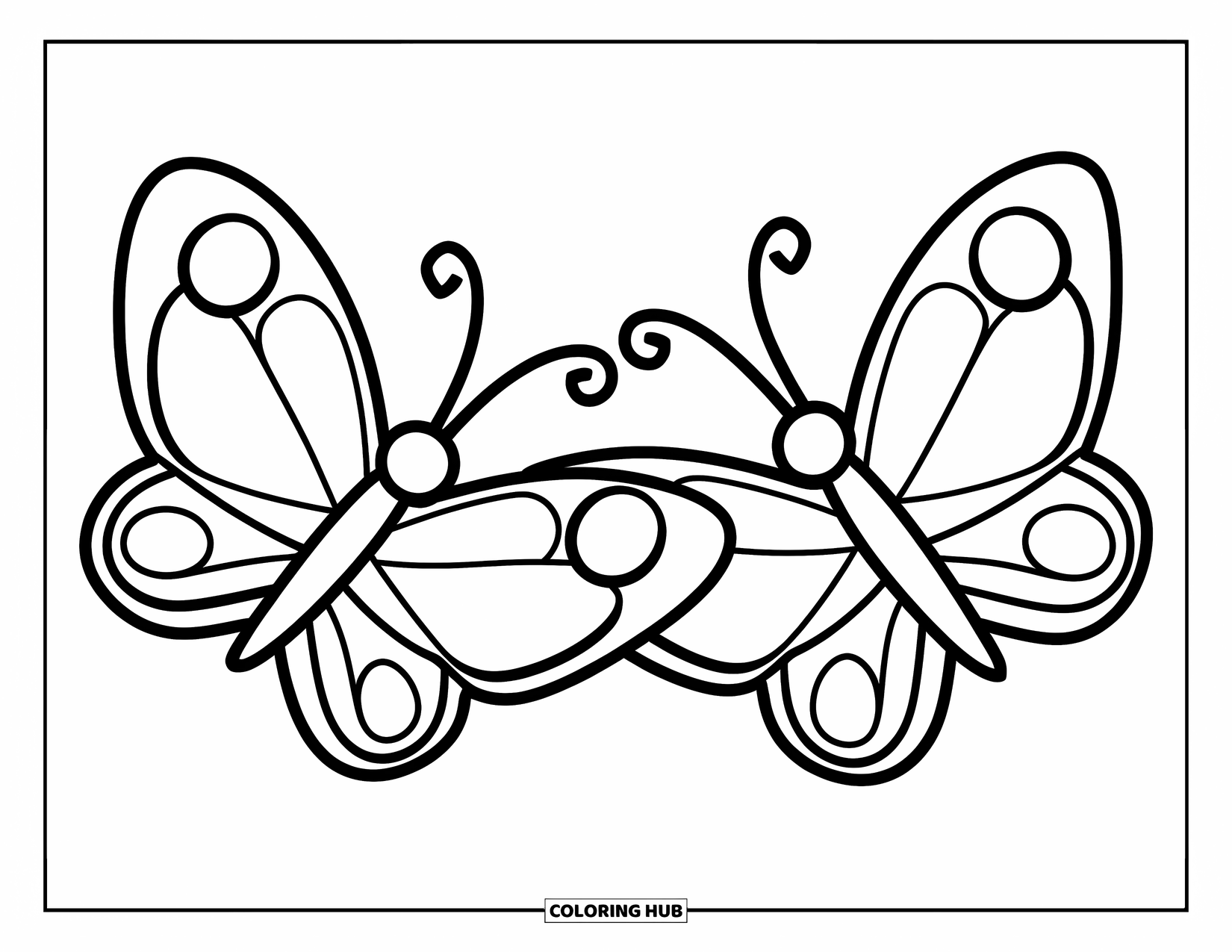 Butterfly Coloring Page for Kids: Two butterflies with simple wings flying toward each other