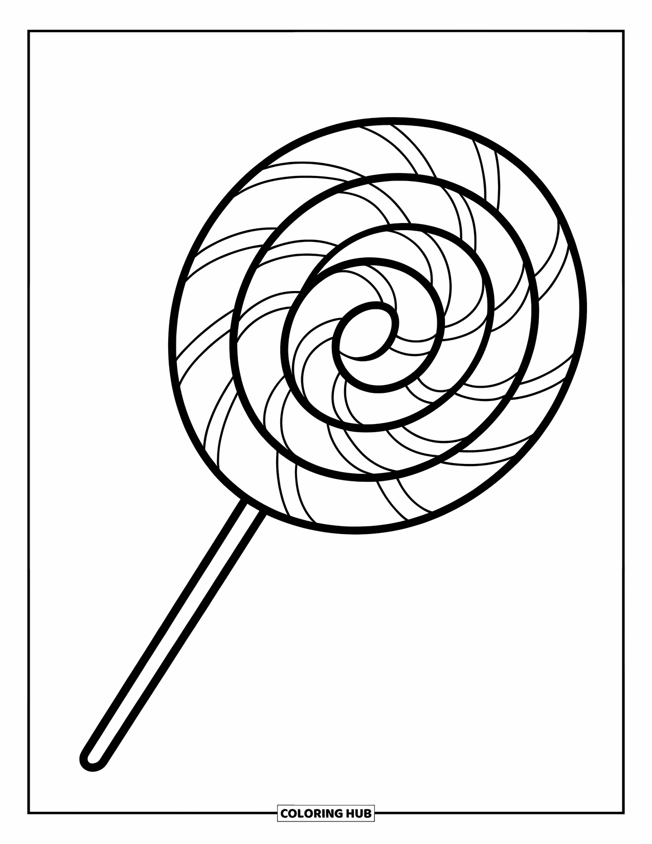 Desenho de Doces para Colorir para Crianças: Um pirulito grande com um design em espiral e contornos grossos