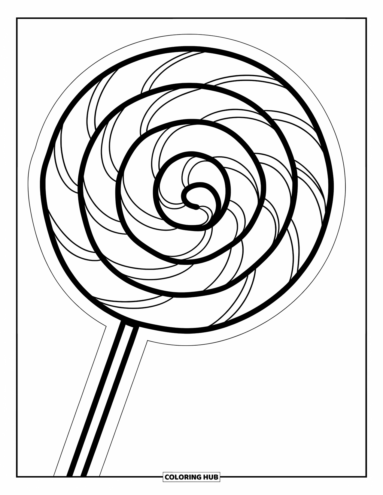 Desenho de Doces para Colorir para Crianças: Um único pirulito grande com um design em espiral, em um fundo limpo