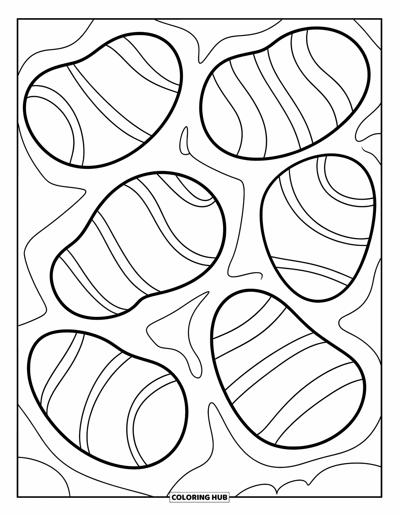 Desenho de Doces para Colorir para Crianças: Cinco jujubas espalhadas pela página com formas arredondadas e marcantes