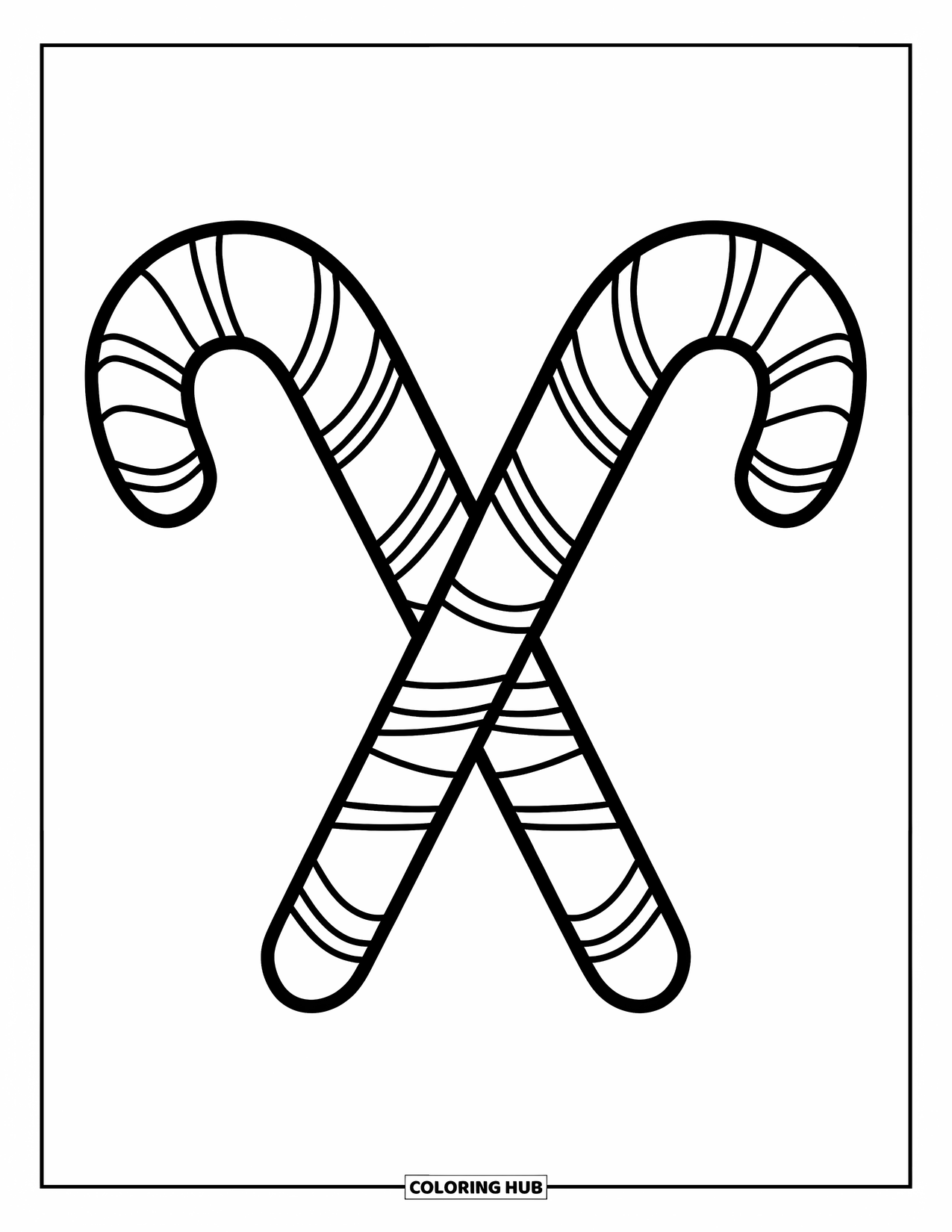 Desenho de Doces para Colorir para Crianças: Duas bengalas doces cruzadas com contornos marcantes e detalhes mínimos