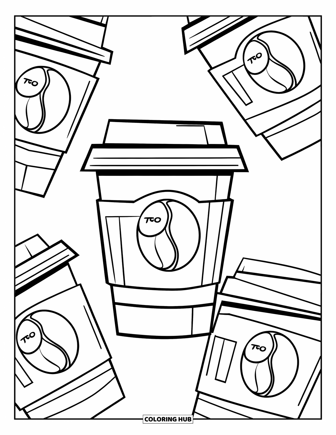 Desen de colorat cu cafea pentru copii: O ceașcă de cafea la pachet cu "To Go" scris pe ea