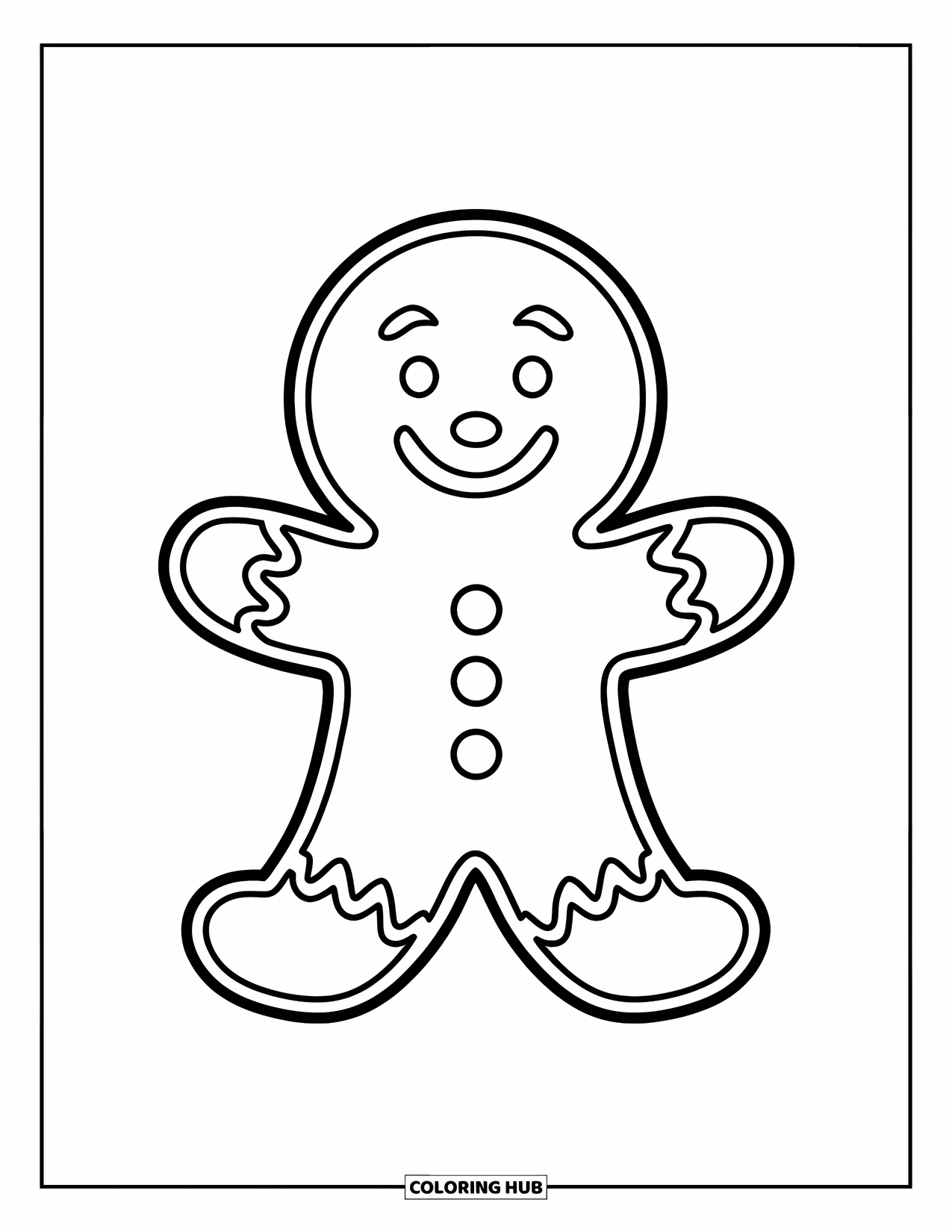 Kleurplaat Koekje voor Kinderen: Een lachend peperkoekkoekje met armen en benen, klaar om een glimlach op het gezicht van kinderen te toveren