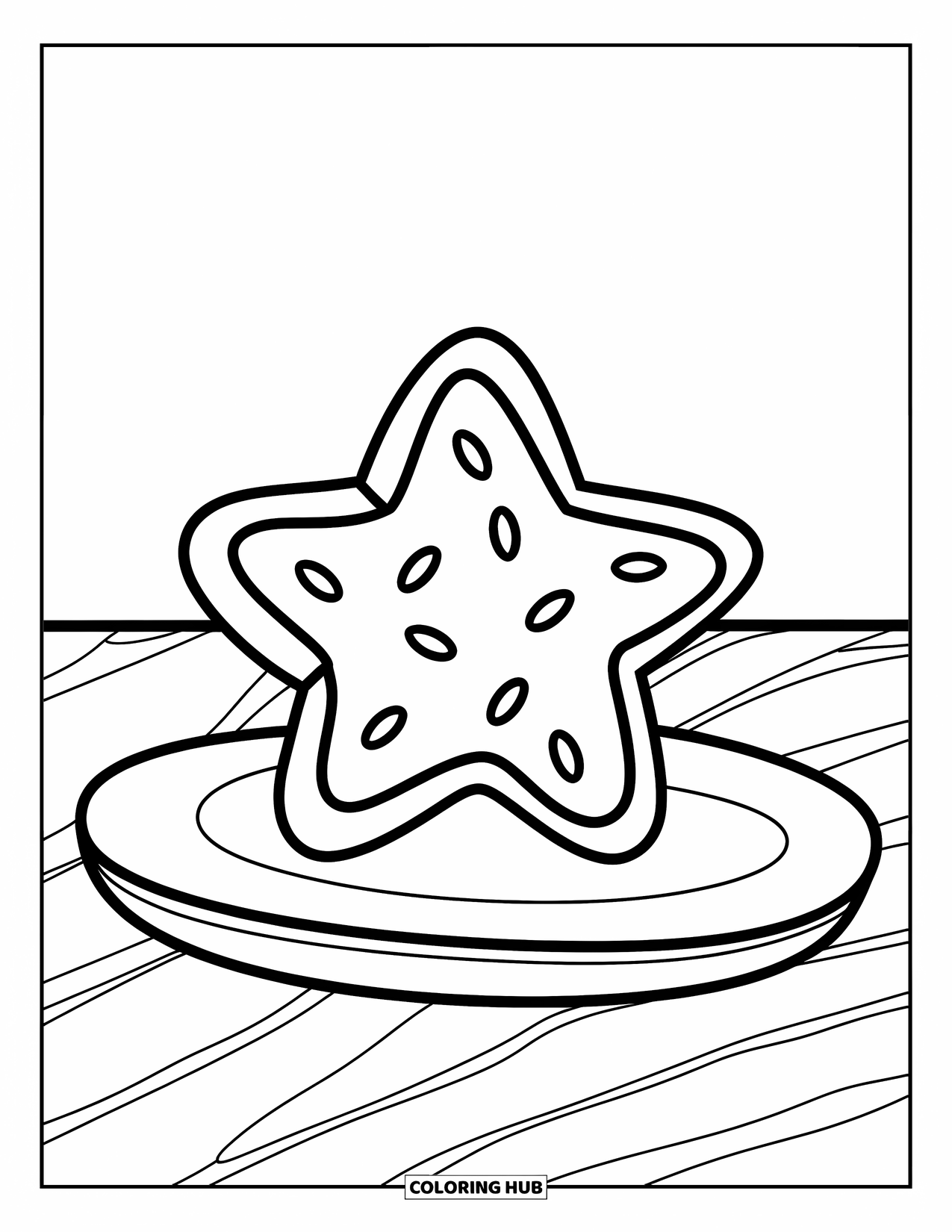 Kleurplaat Koekje voor Kinderen: Een stervormig koekje op een bord met hagelslag, waardoor een vrolijke sfeer ontstaat
