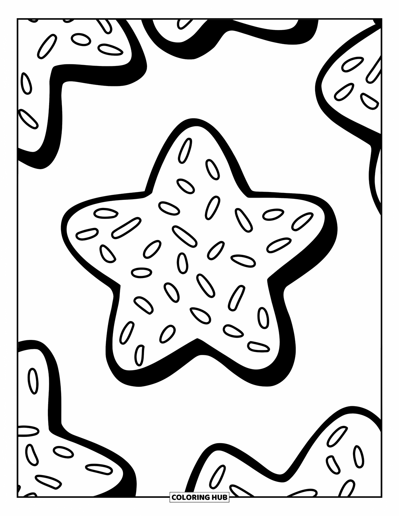Kleurplaat Koekje voor Kinderen: Een stervormig koekje met hagelslag, gegarneerd met kleurrijke details voor extra plezier
