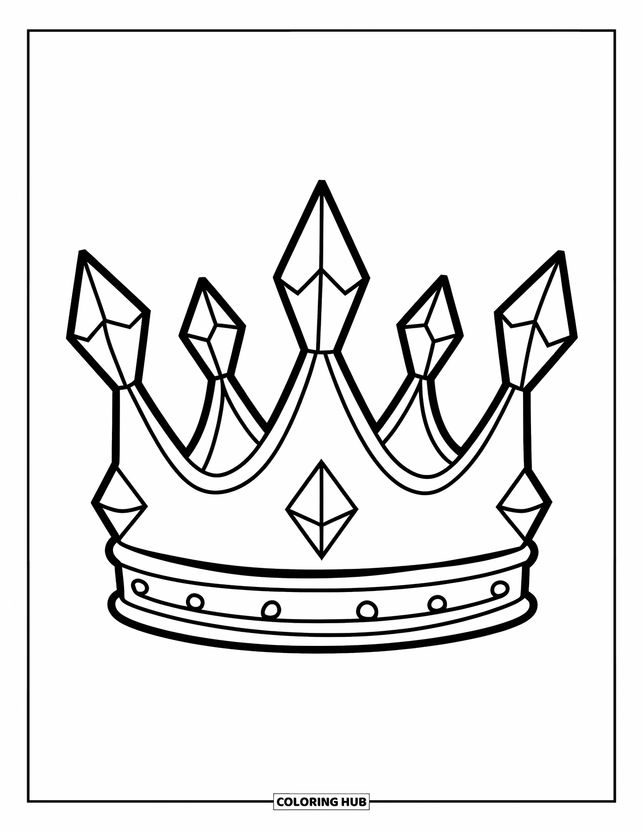 Desenho de Cristal para Colorir para Crianças: Uma coroa com três grandes pontas de cristal, colocada em um fundo branco