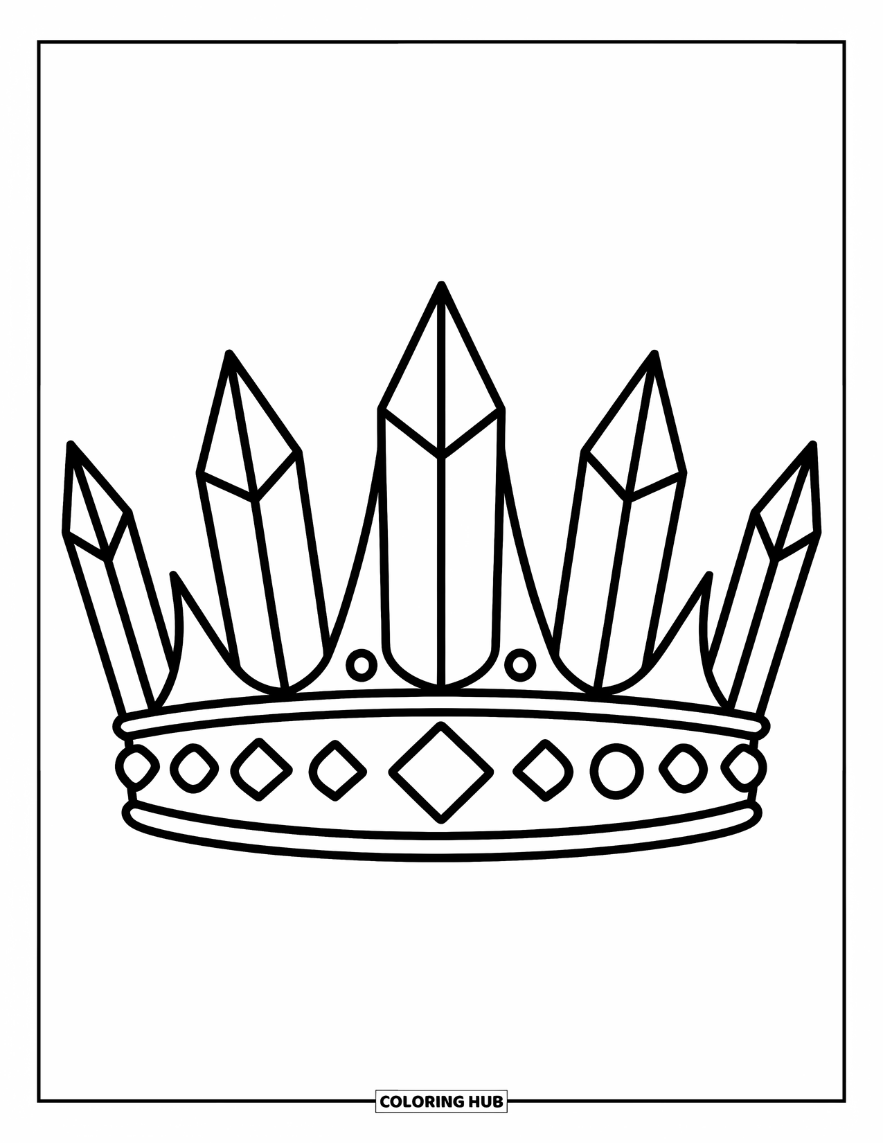 Desenho de Cristal para Colorir para Crianças: Uma coroa simples feita de grandes pontas de cristal com linhas limpas e marcantes