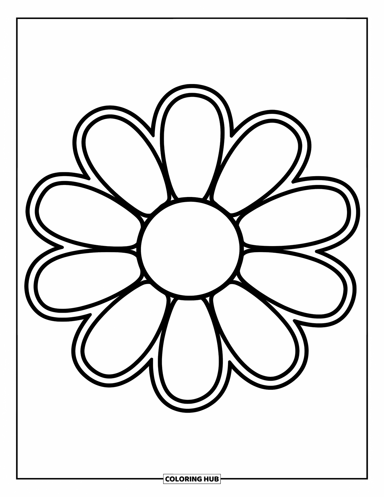 Desen de colorat cu margarete pentru copii: O margaretă mare cu petale îndrăznețe, perfectă pentru mâinile mici