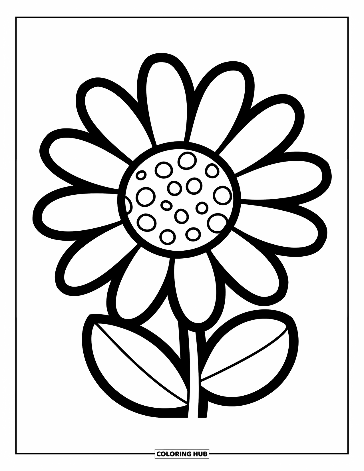 Desen de colorat cu margarete pentru copii: O margaretă mare cu petale groase și un centru rotund