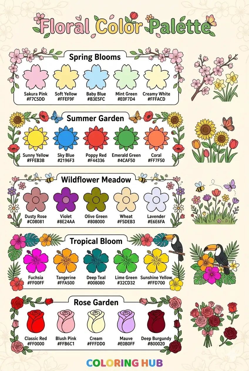 Floral Coloring Page Color Palettes