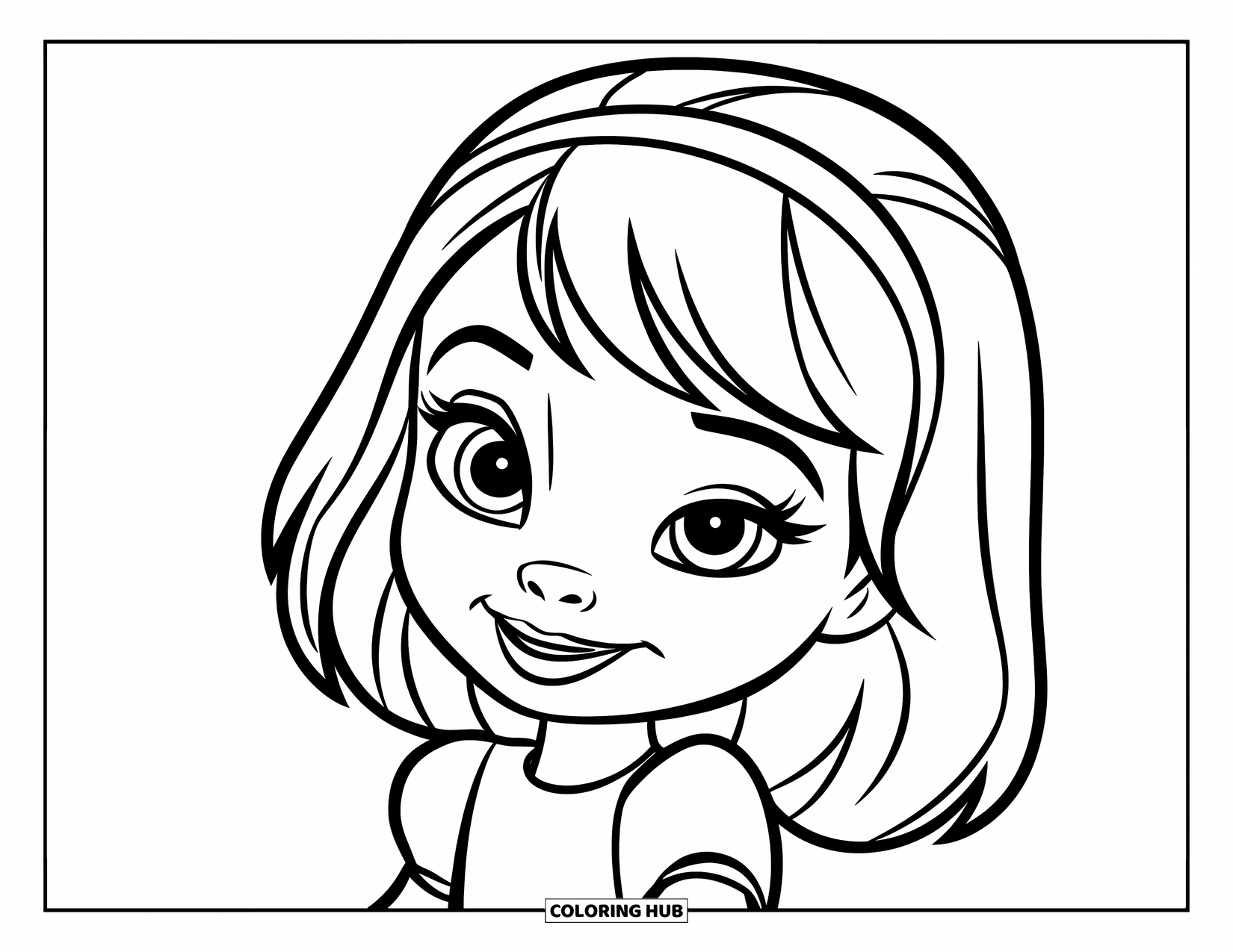 Meisjesgezicht Kleurplaat voor Kinderen: Een klein meisje met een haarband knipoogt speels terwijl ze een charmante jurk draagt