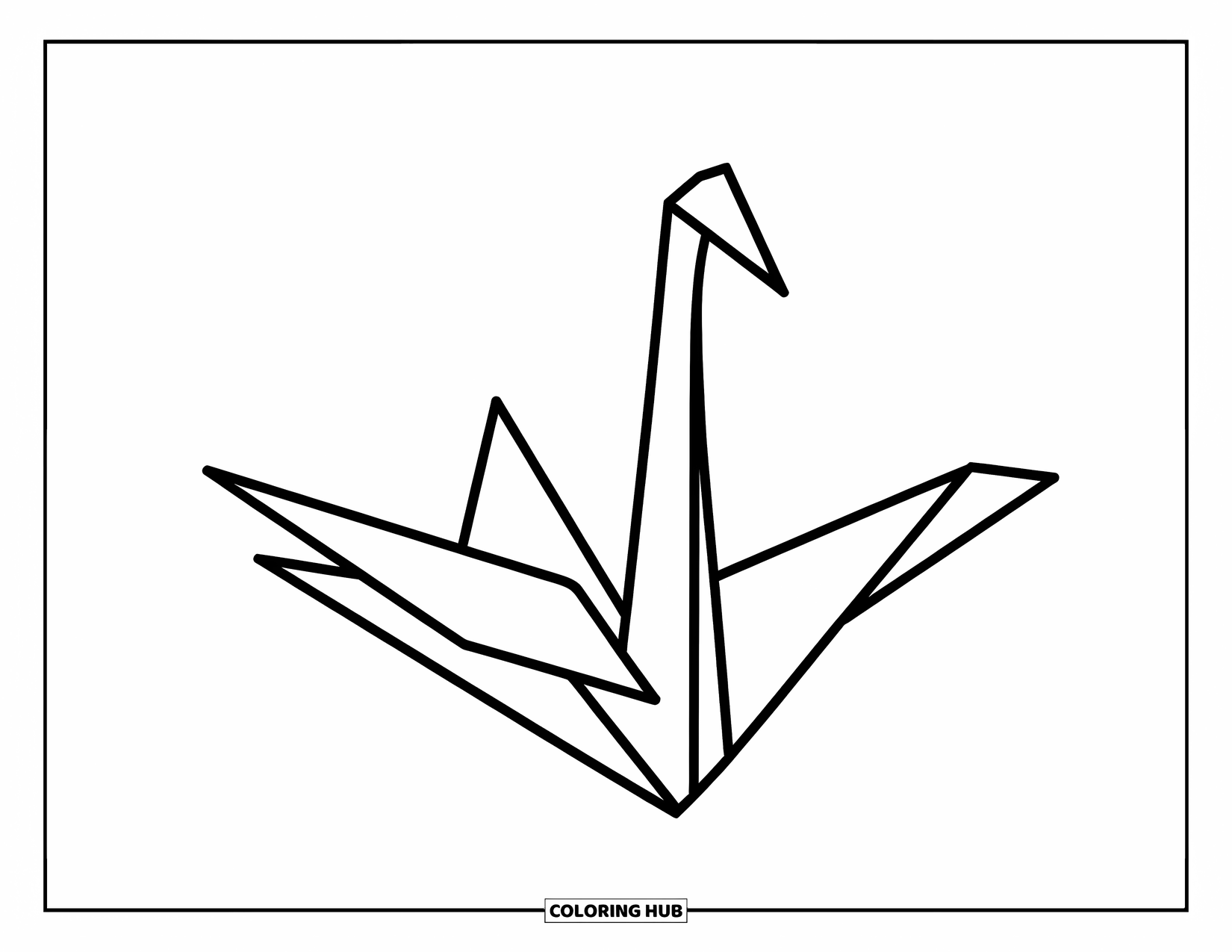 Desen de colorat cu Japonia pentru copii: Un cocor origami simplu plutește fără greutate, gata să zboare