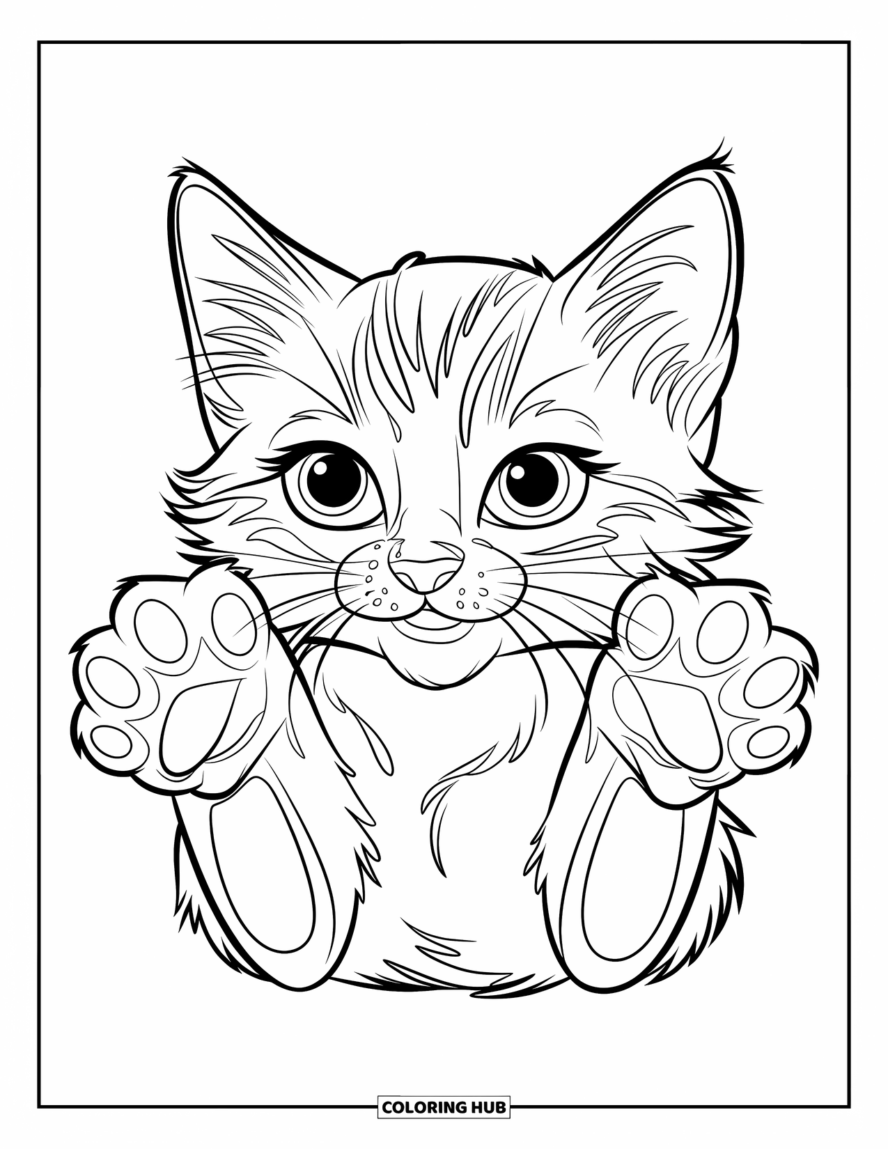 Dibujo de gatito para niños: Un gatito siamés juguetón golpea el aire, sus brillantes ojos azules enfocados en algo invisible