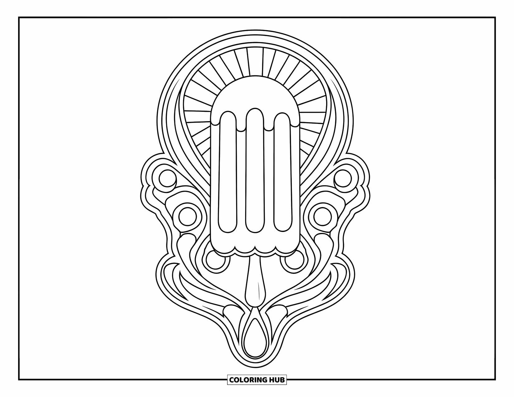 Kleurplaat van een ijslolly voor volwassenen: Een sierlijk ontworpen ijslolly met sierlijke wervelingen en klassieke decoratieve elementen