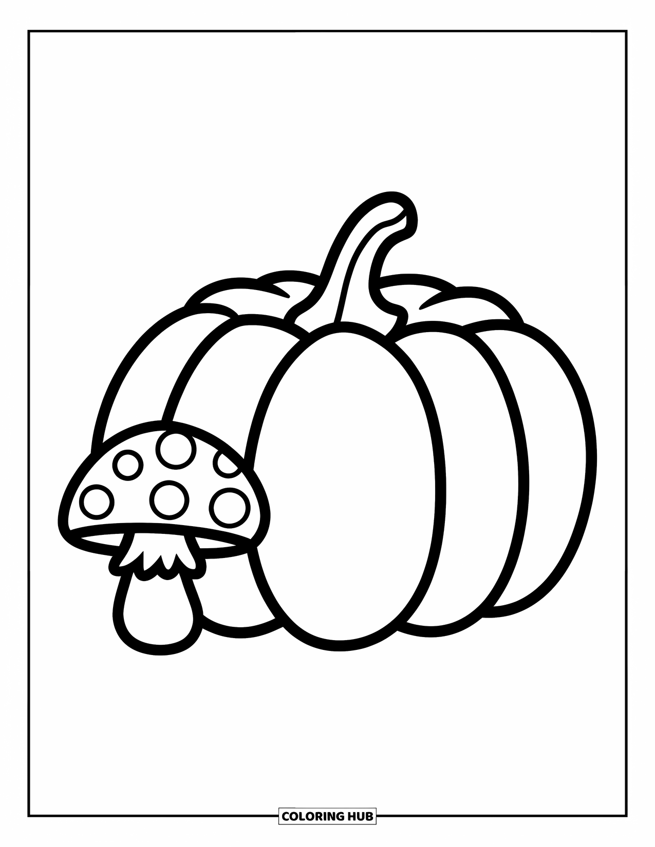 Coloriage de citrouille pour enfants : Grande citrouille avec un petit champignon qui pousse à côté