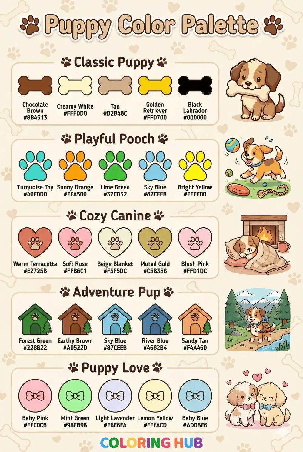 Puppy Coloring Page Color Palettes
