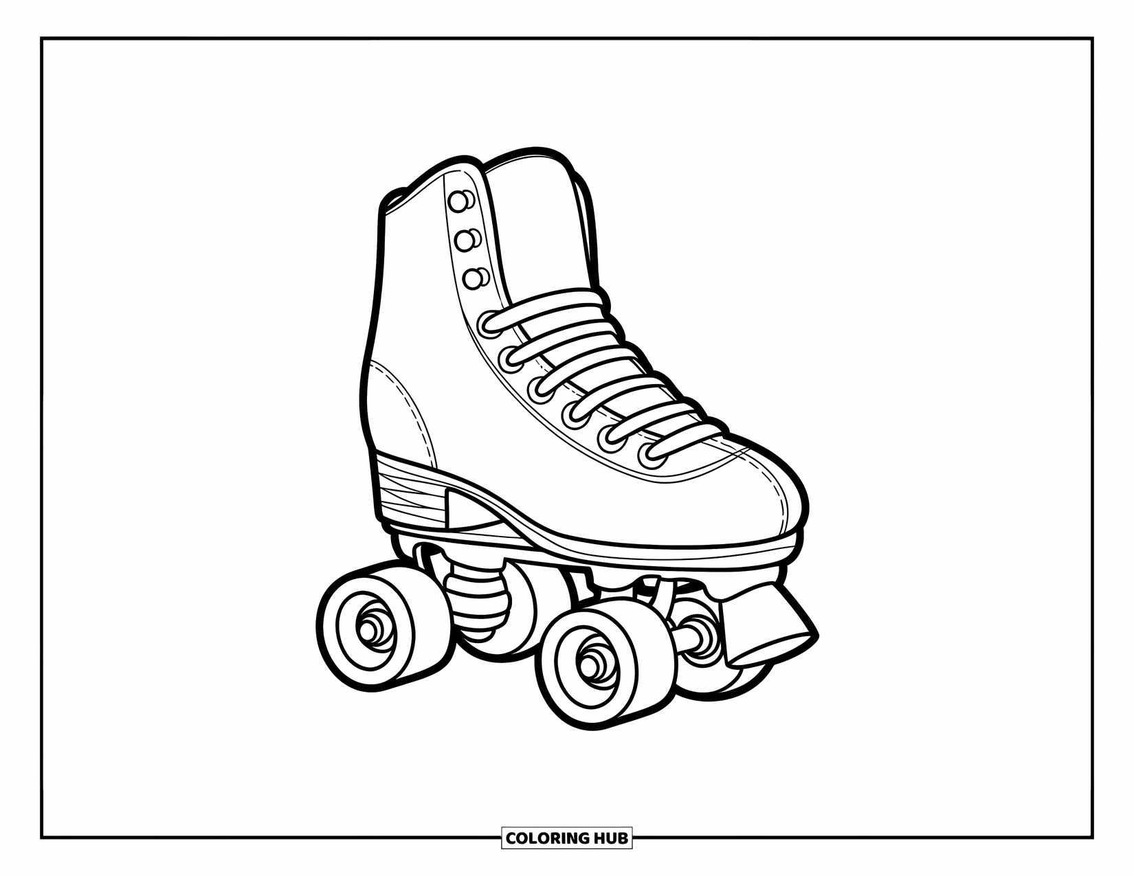 Schuh Ausmalbild für Kinder: Ein Rollschuh mit einem hellen, lustigen Design und dicken Konturen sorgt für ein einfaches und fröhliches Ausmalbild