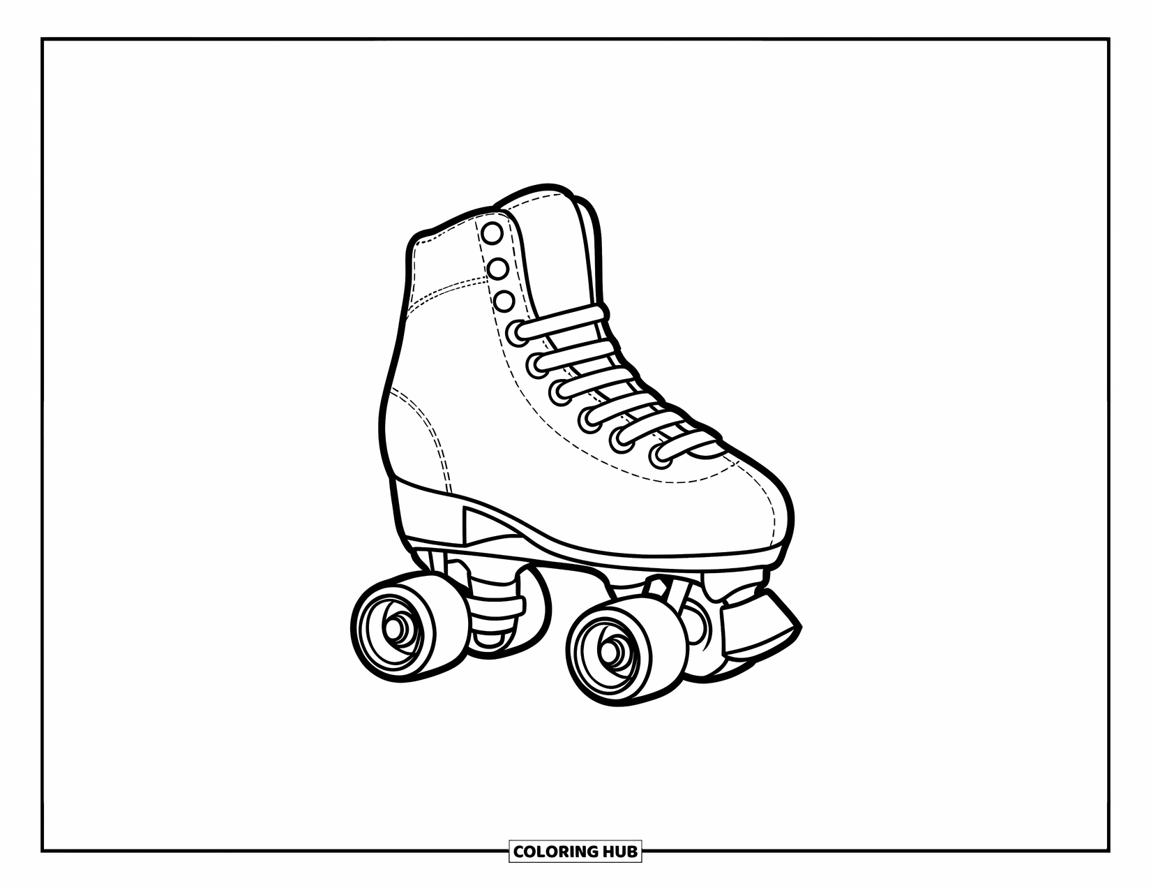 Schuh Ausmalbild für Kinder: Ein Rollschuh mit dicken Rädern und fröhlichen Details ist ein lustiges Ausmalbild für Vorschulkinder