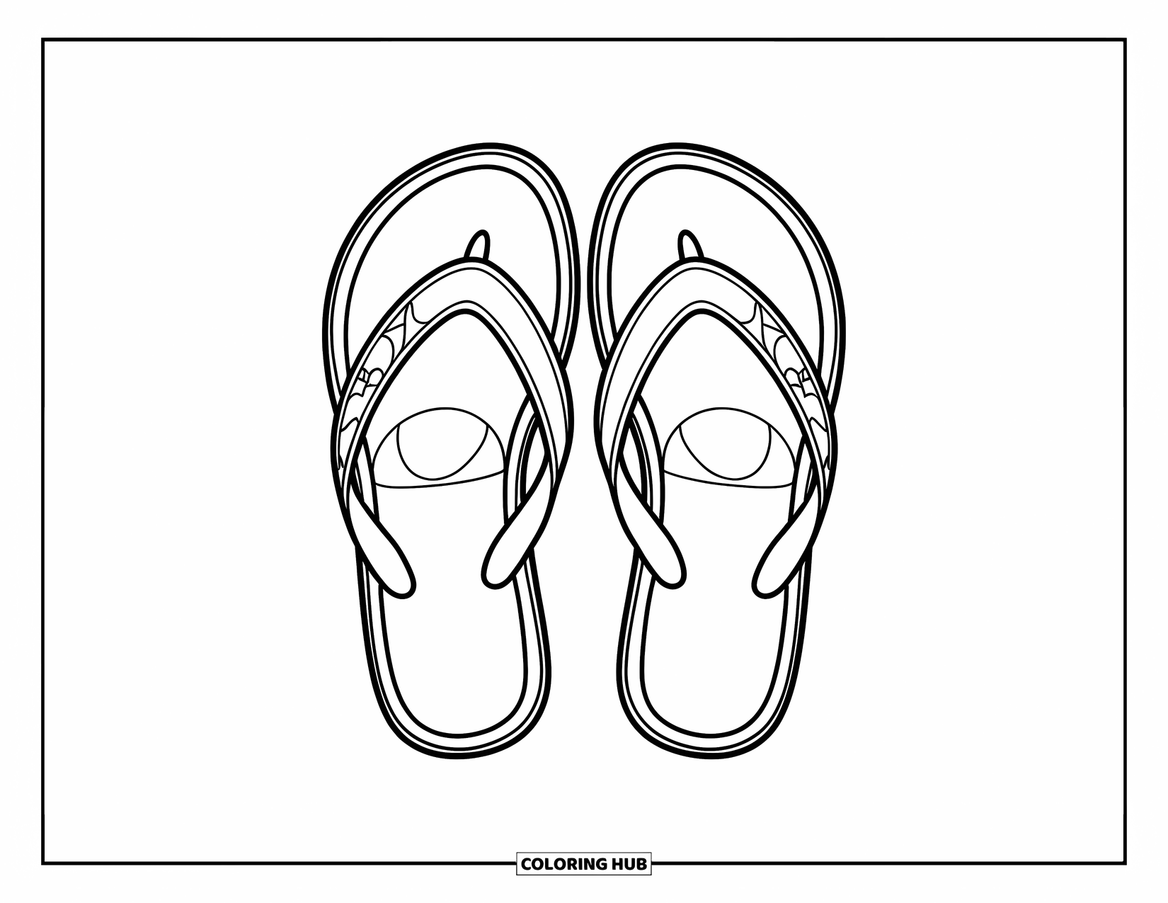 Schuh Ausmalbild für Kinder: Einfache Flip-Flops mit einer dicken Kontur und einem Stern-Detail sorgen für eine einfache Ausmalaktivität