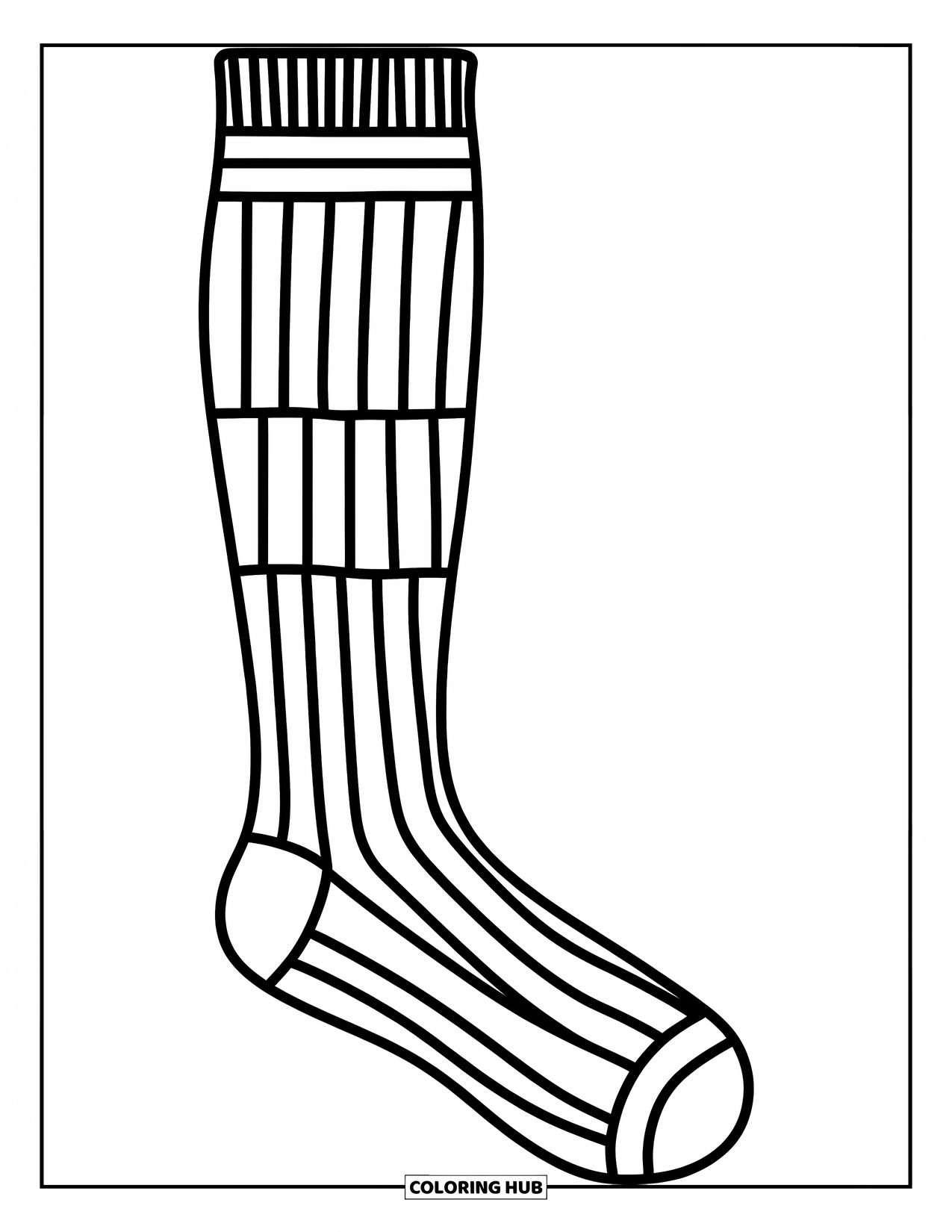 Sok Kleurplaat voor Kinderen: Een kniehoge sok met brede strepen die in een afwisselend patroon over de lengte lopen