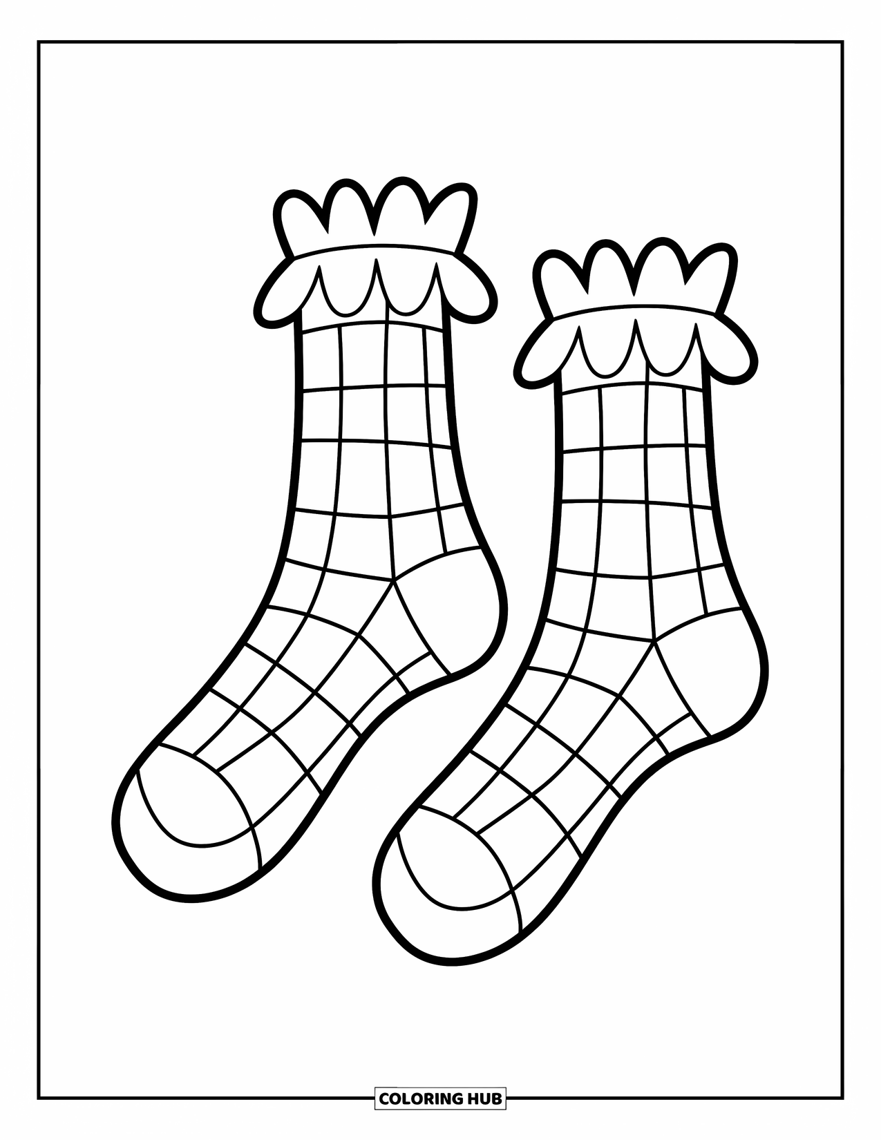 Sok Kleurplaat voor Kinderen: Een set stijlvolle sokken met een dambordpatroon en modern design, ideaal om in te kleuren