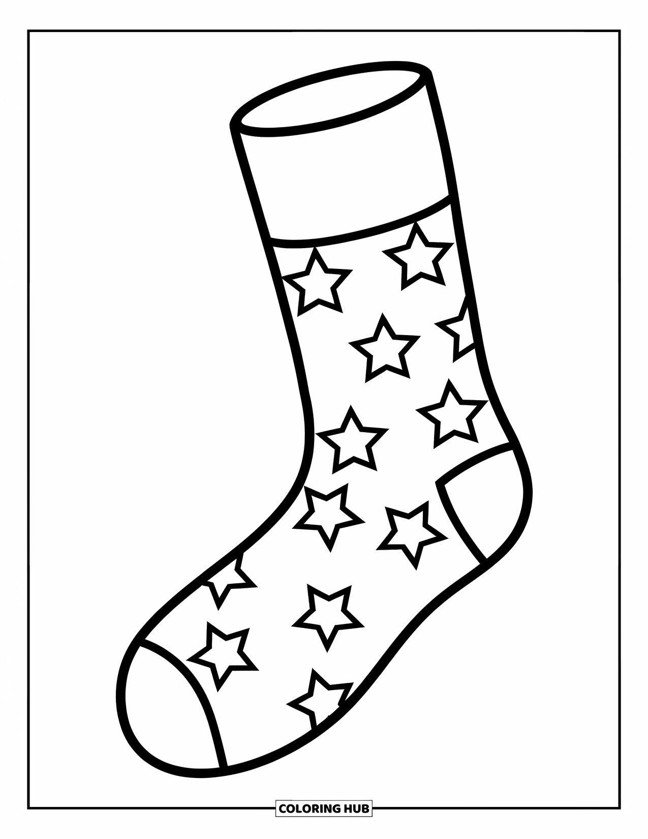 Sok Kleurplaat voor Kinderen: Een eenvoudige sok met een sterontwerp, die gewichtloos lijkt in een lege achtergrond