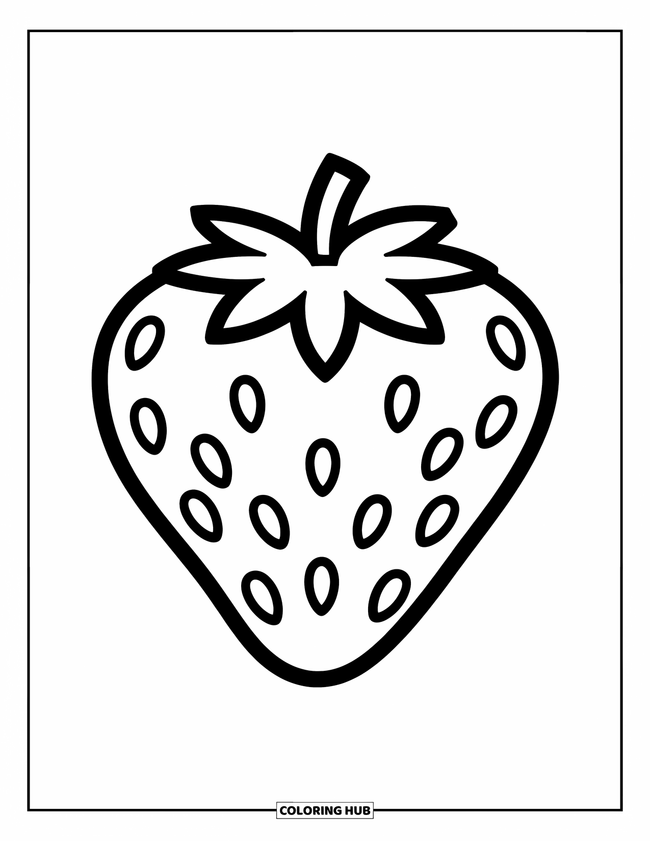 Desenho de Morango para Colorir para Crianças: Um morango divertido e caricato com um padrão listrado simples e contornos marcantes