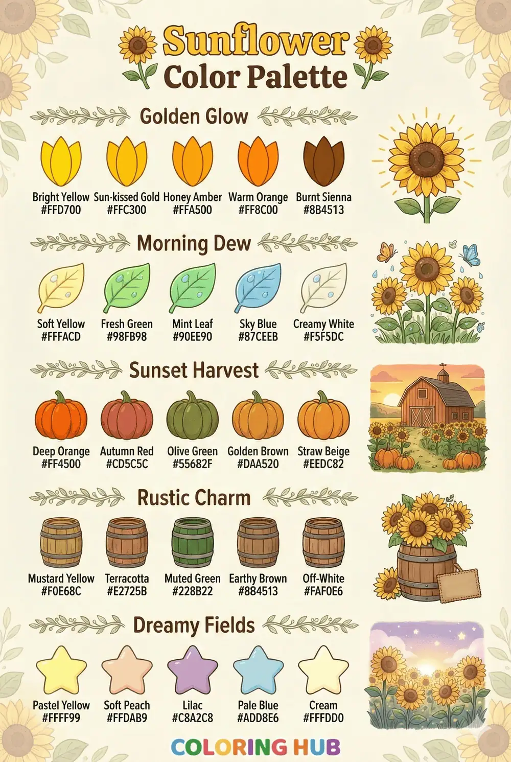 Sunflower Coloring Page Color Palettes