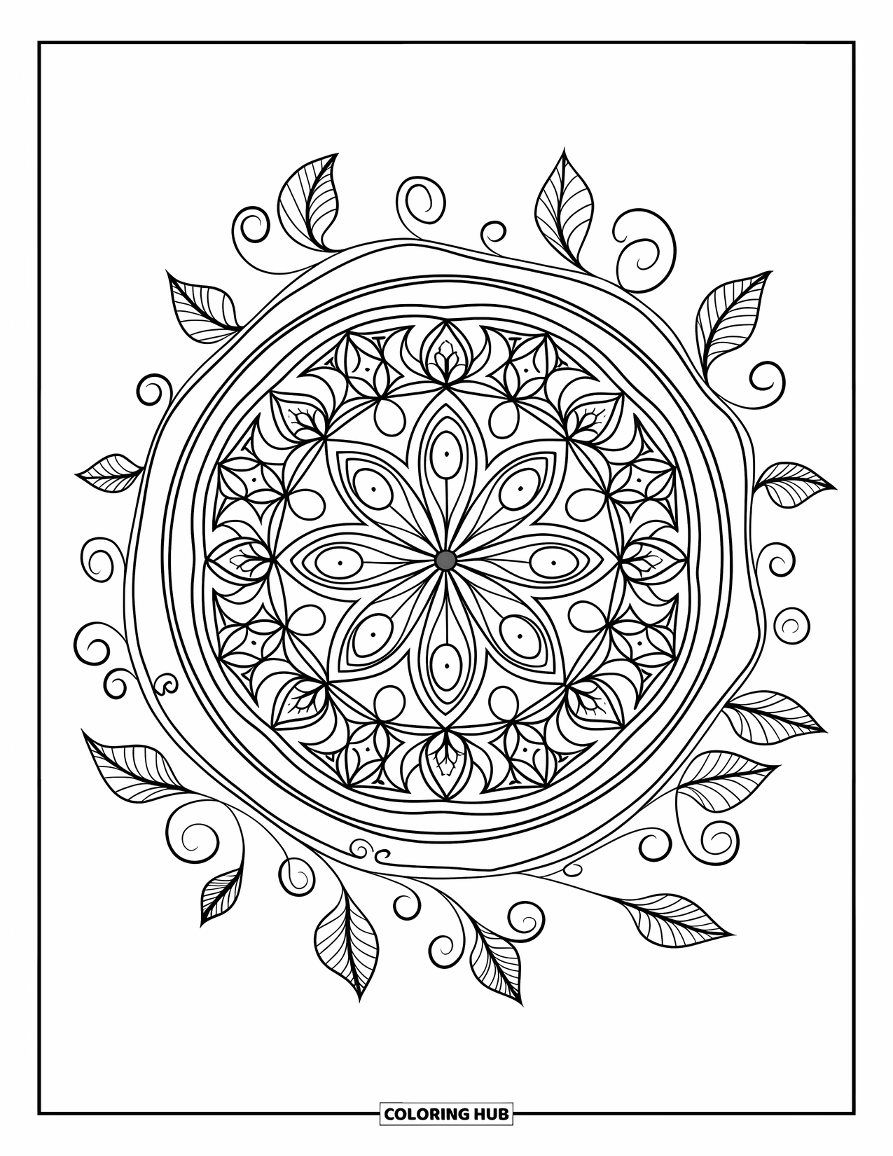 Watermeloen Kleurplaat voor Volwassenen: Een watermeloenpart in mandala-stijl met bloemen en geometrische ontwerpen in de schil