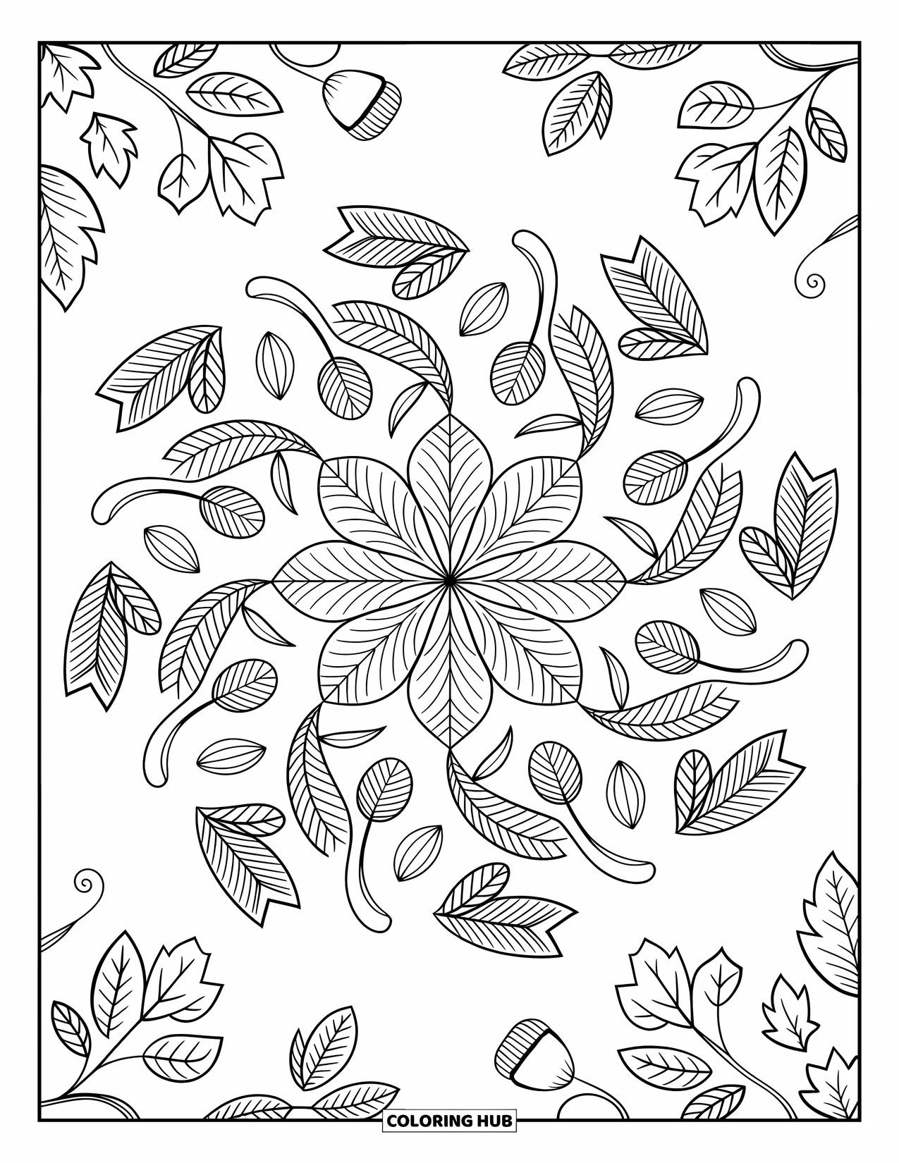 Coloriage d'automne pour adultes : Une lanterne rustique à côté de livres et de pommes de pin avec des vignes fluides et des motifs complexes