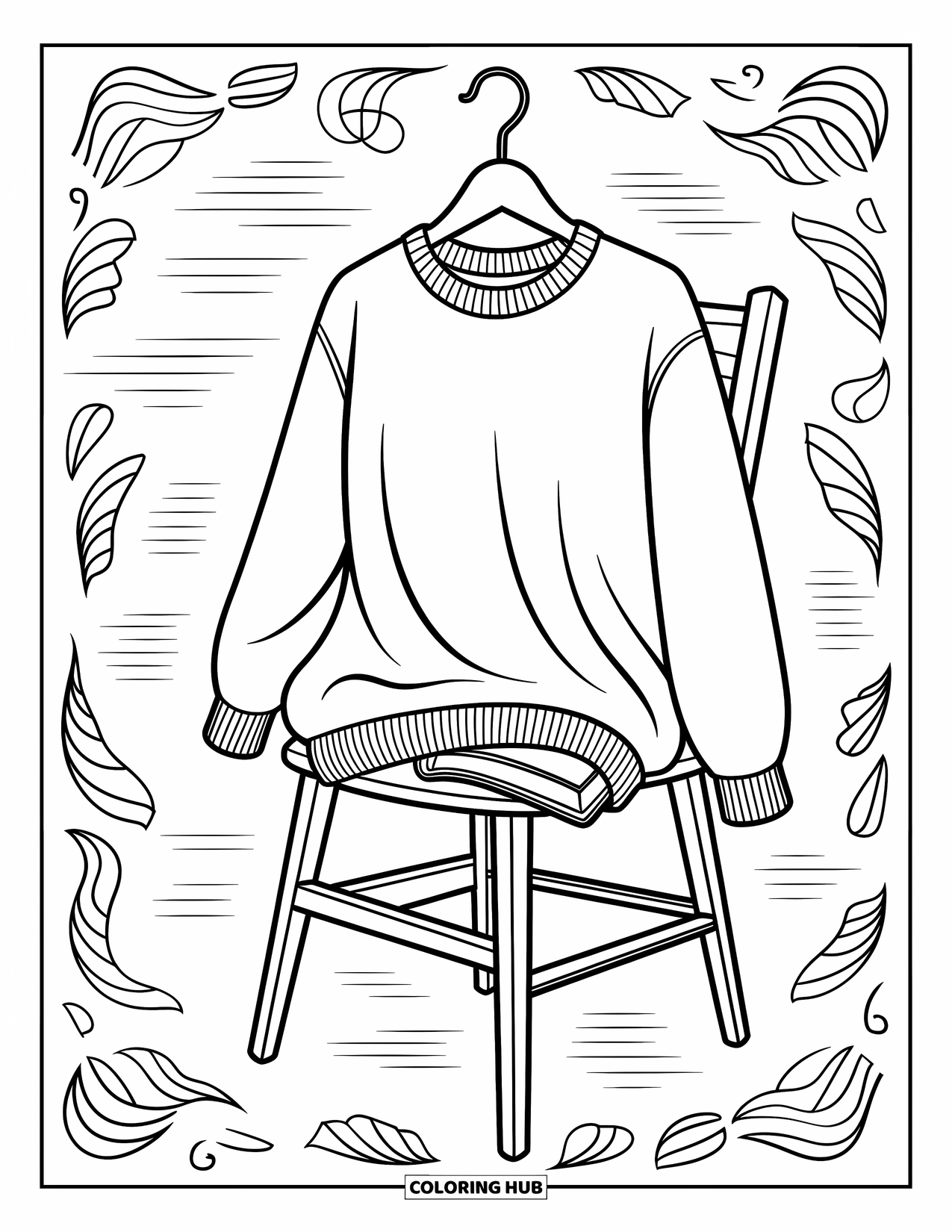 Coloriage d'automne pour enfants : Une charmante cabane dans les arbres avec des fenêtres fantaisistes et des feuilles tombantes dans la forêt