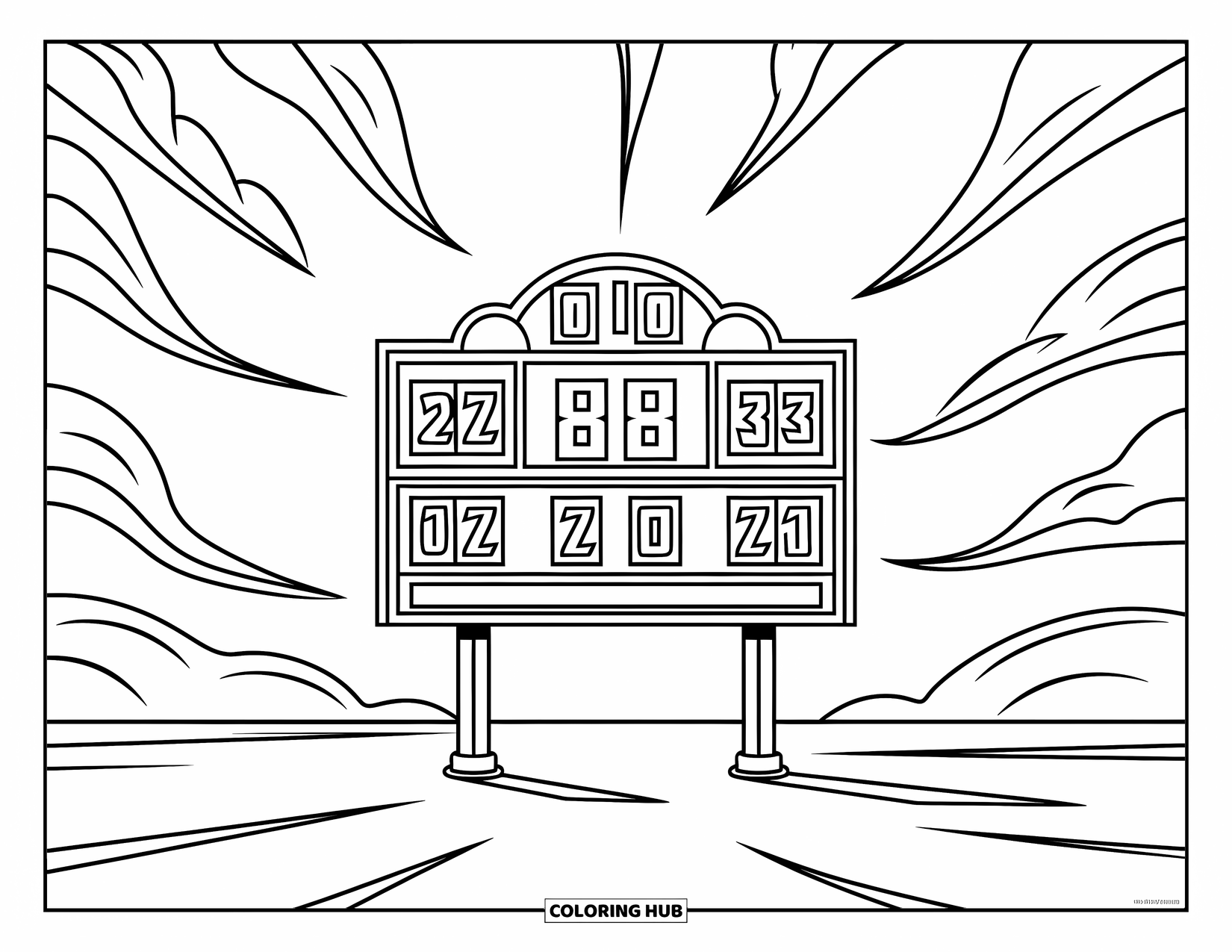Desen de colorat cu baseball pentru copii: Un prim-plan al unui mâner de bâtă cu modele curbate și atingeri jucăușe