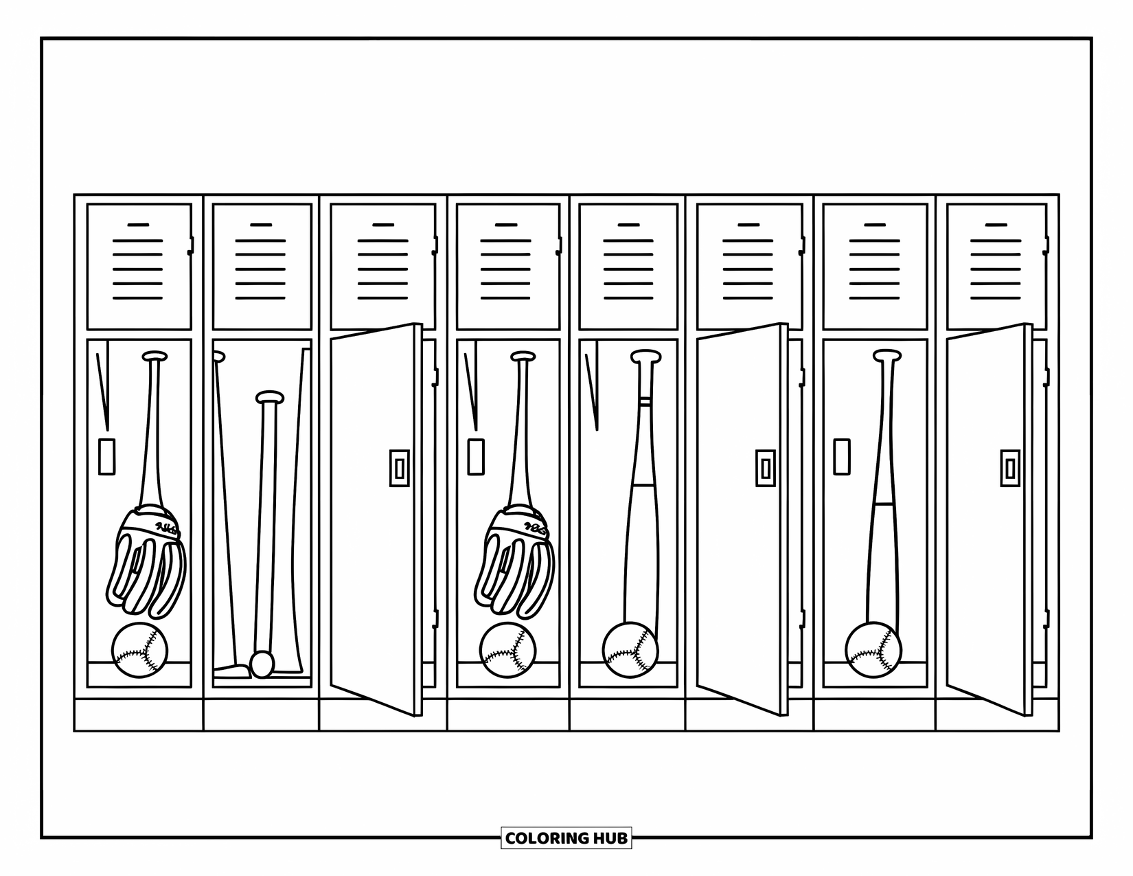Desen de colorat cu baseball pentru copii: Mingi de baseball aranjate împreună cu cusături unice și detalii jucăușe