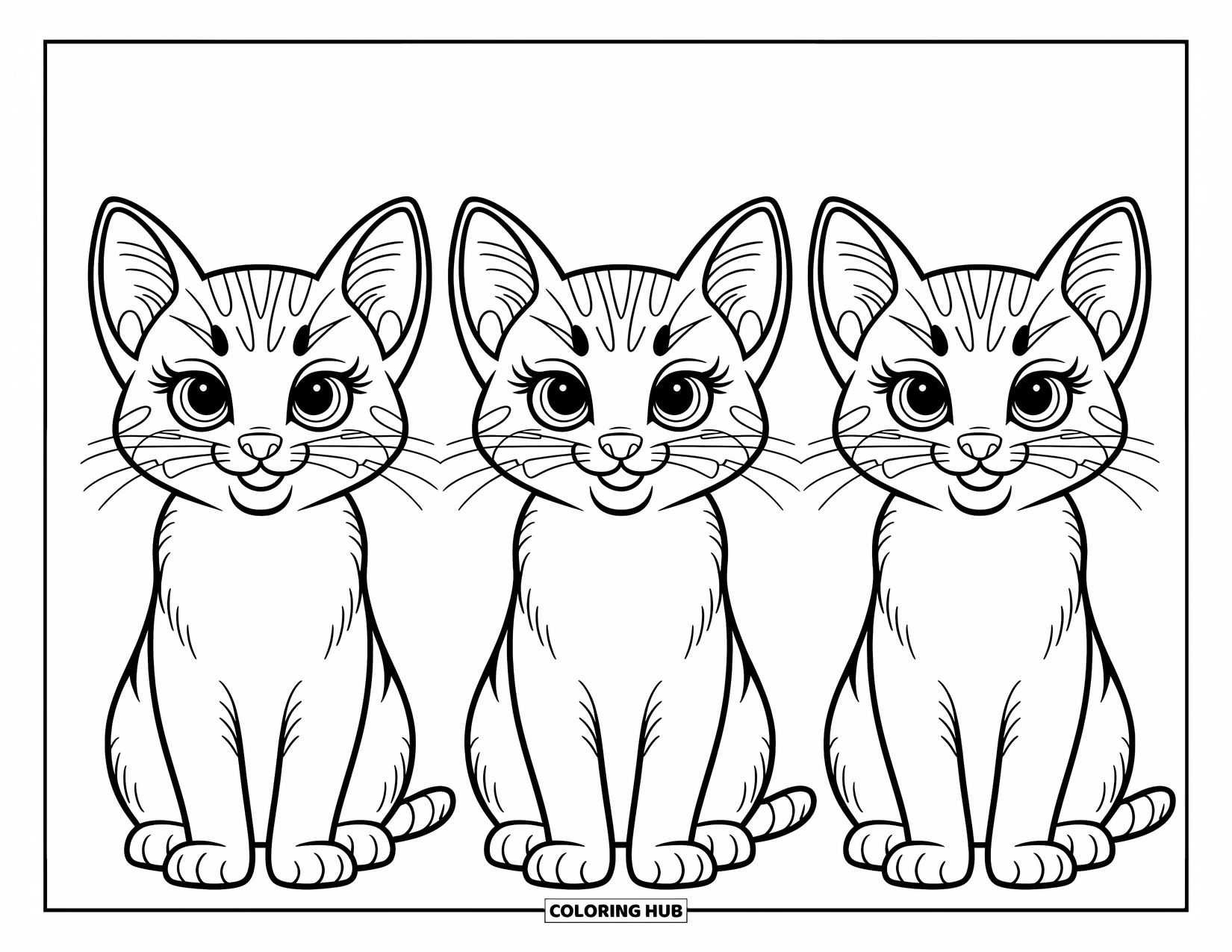 Dibujo de gato para colorear para niños: Un gatito curioso asoma a través de una cortina que se balancea, enmarcado por detalles de tela suaves y fluidos