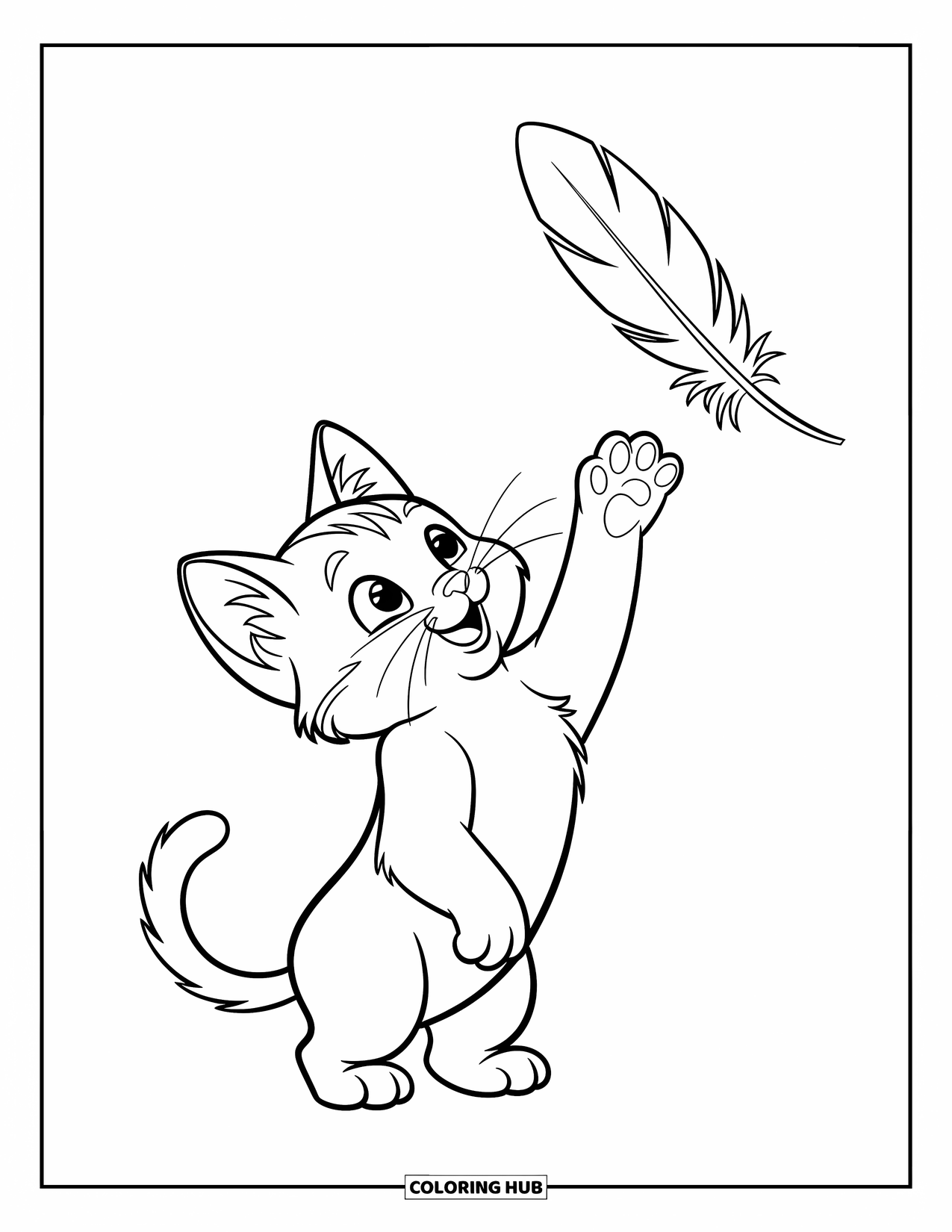 Dibujo de gato para colorear para niños: Un gatito se acurruca dentro de una taza de té, luciendo cálido y contento