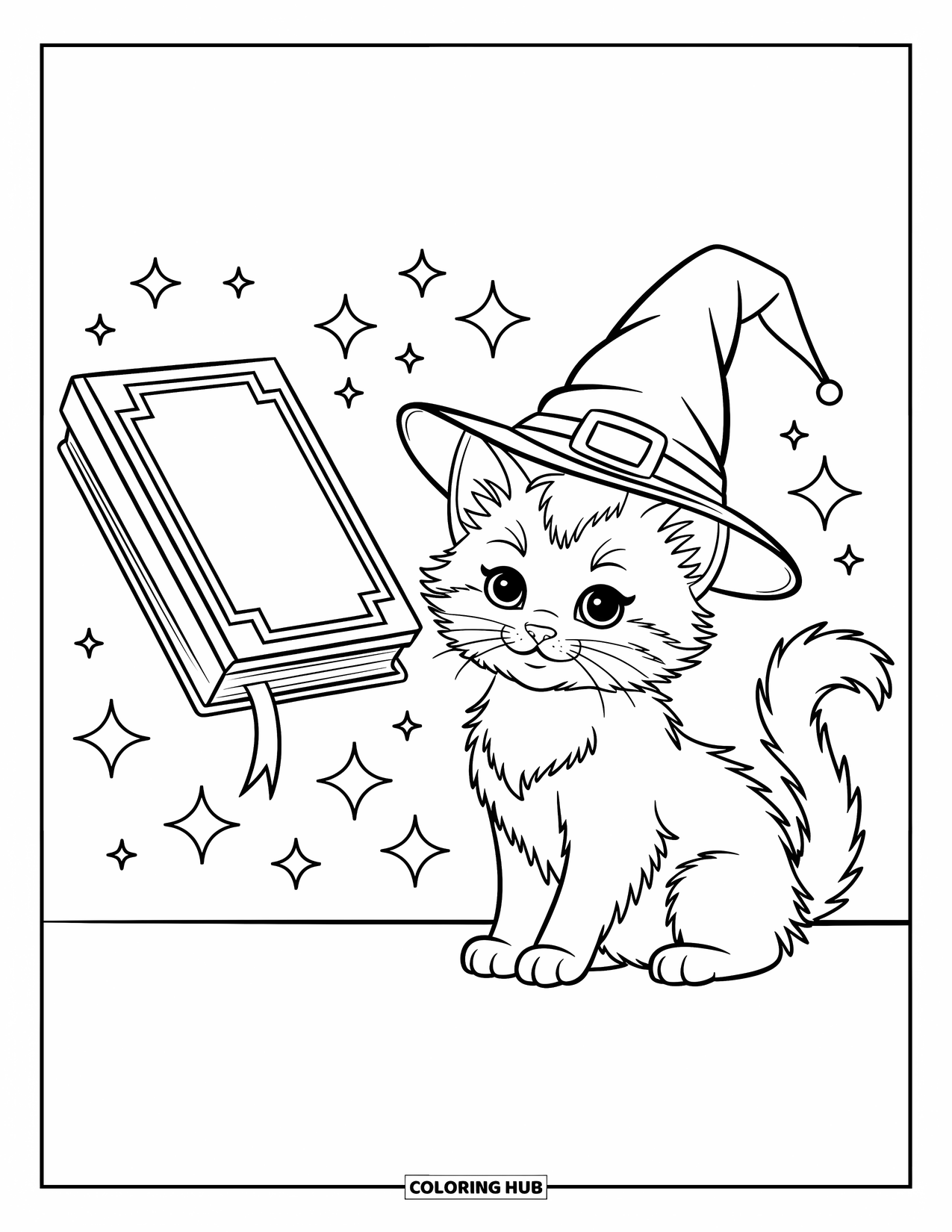 Dibujo de gato para colorear para niños: Un pequeño gato siamés descansa dentro de un calcetín de gran tamaño, con su cola enrollándose sobre la tela esponjosa