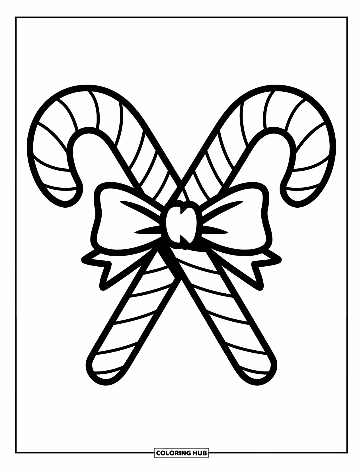 Kerst Kleurplaat voor Kinderen: Een feestelijk paar zuurstokken vastgebonden met een strik, perfect voor een feestelijke traktatie