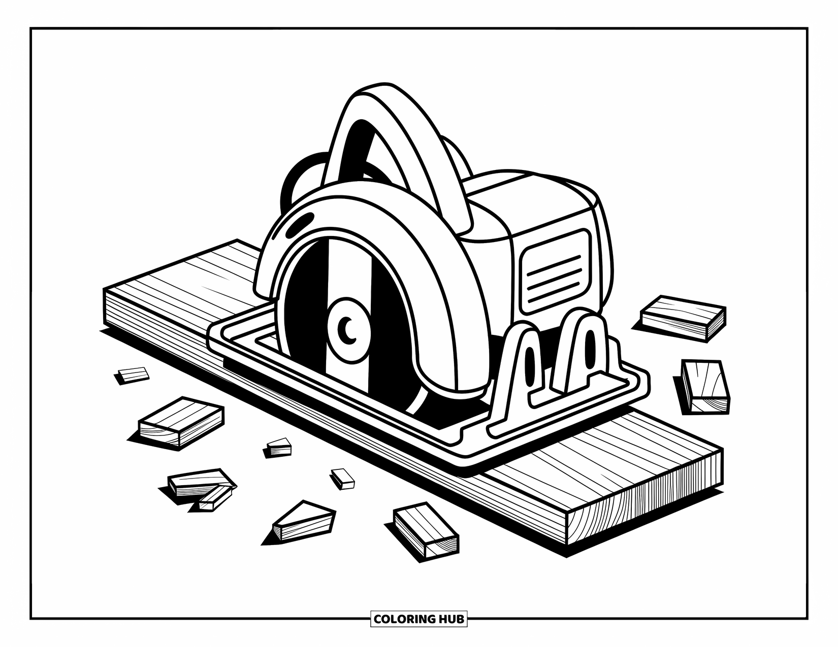 Construction Coloring Page for Kids: The inside of a crane cabin displays controls with modern, clean shapes