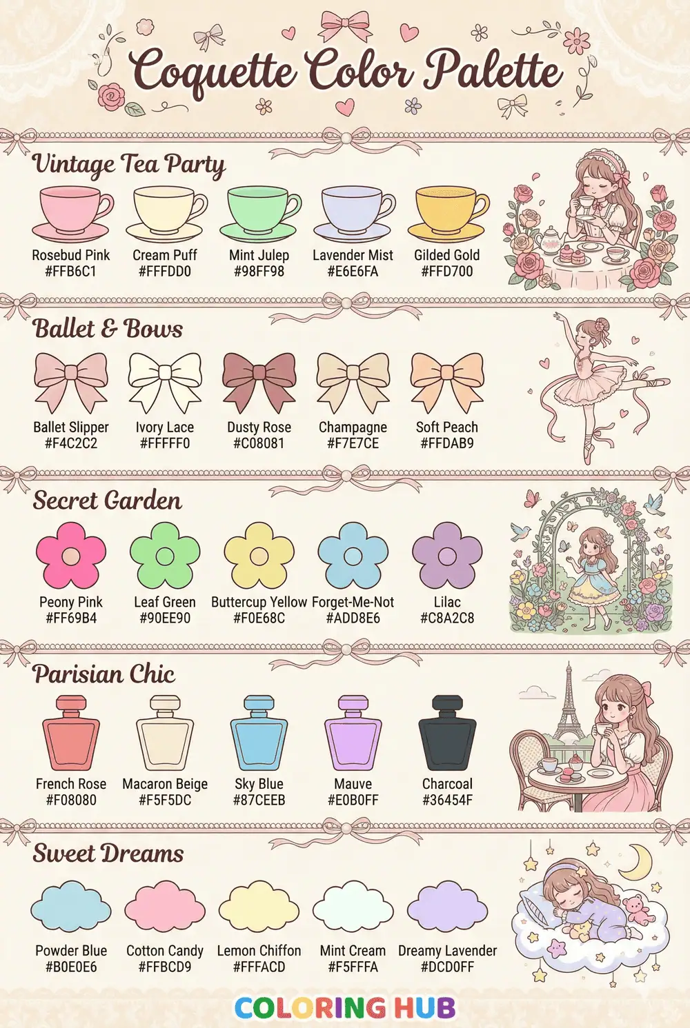 Coquette Coloring Page Color Palettes